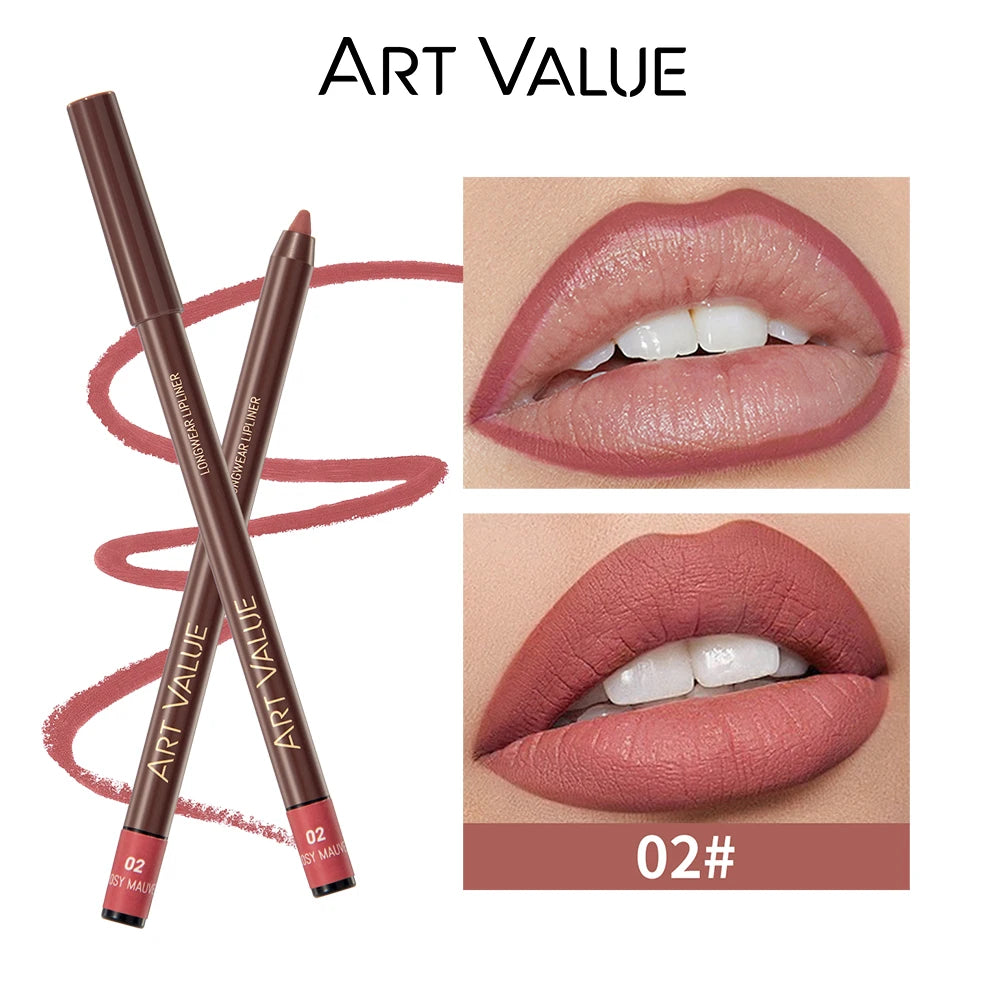 ART VALUE 12 Colors Nude Lipstick Pencil Waterproof Long Lasting Sexy Red Lip Liner Pen Matte Lip Contour Pen Makeup Lip Stain Qme 02
