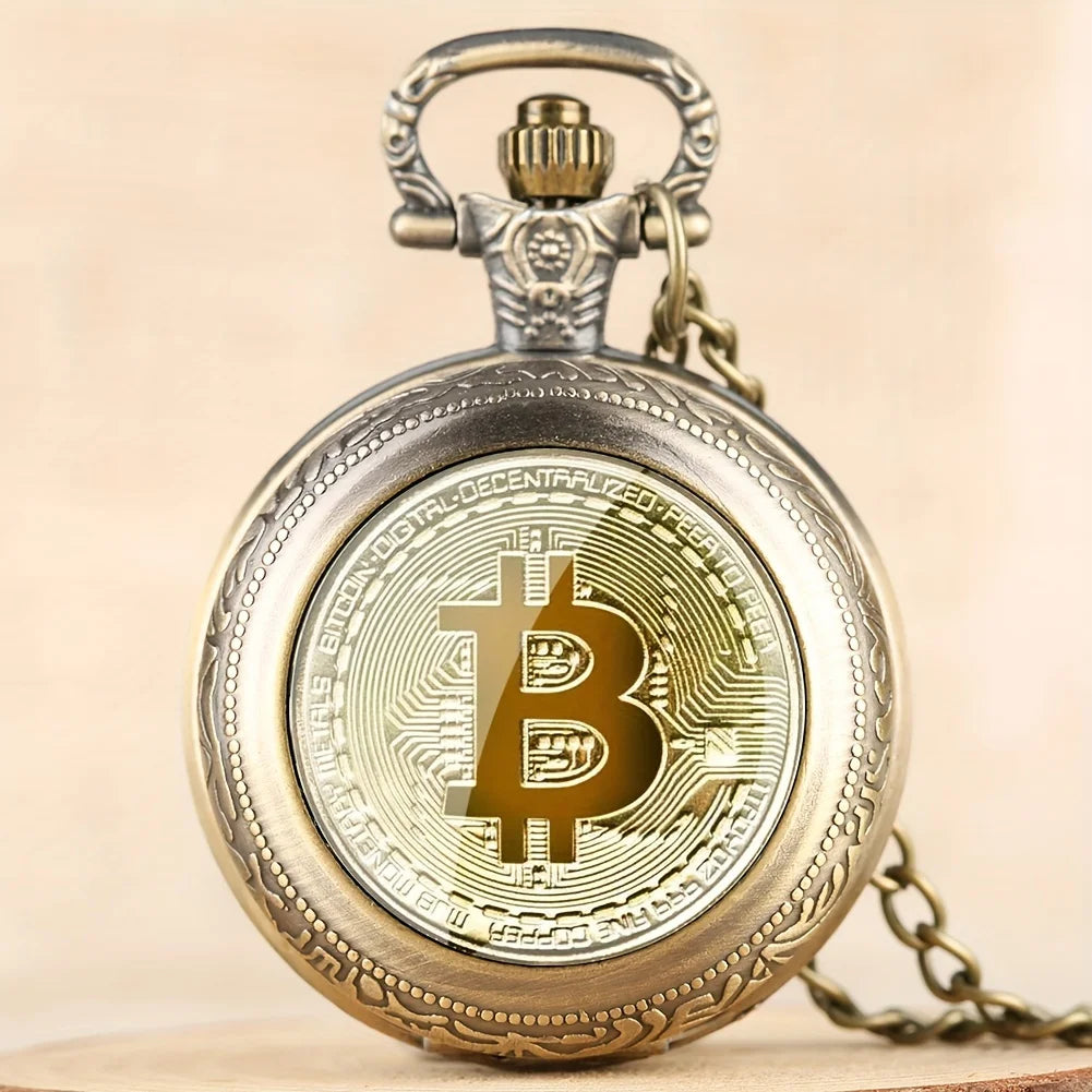 Retro Golden Coin Pattern Small Quartz Pocket Watch, Commemorative Collectible Clock Qme Copper