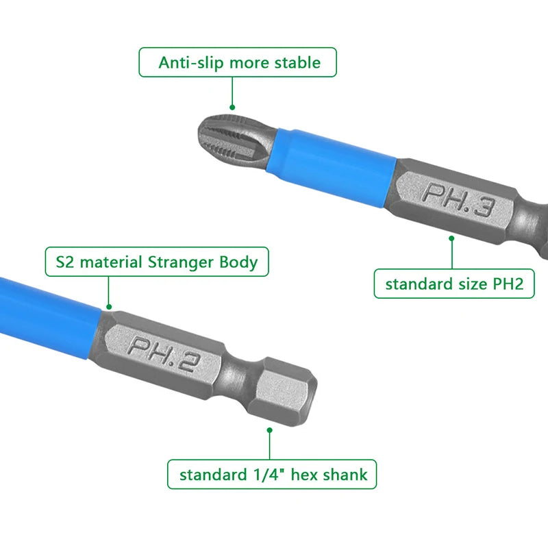 Bits Alloy Steel Impact Anti Non-slip Magnetic Cross Tip PH1 PH2 PH3 Qme