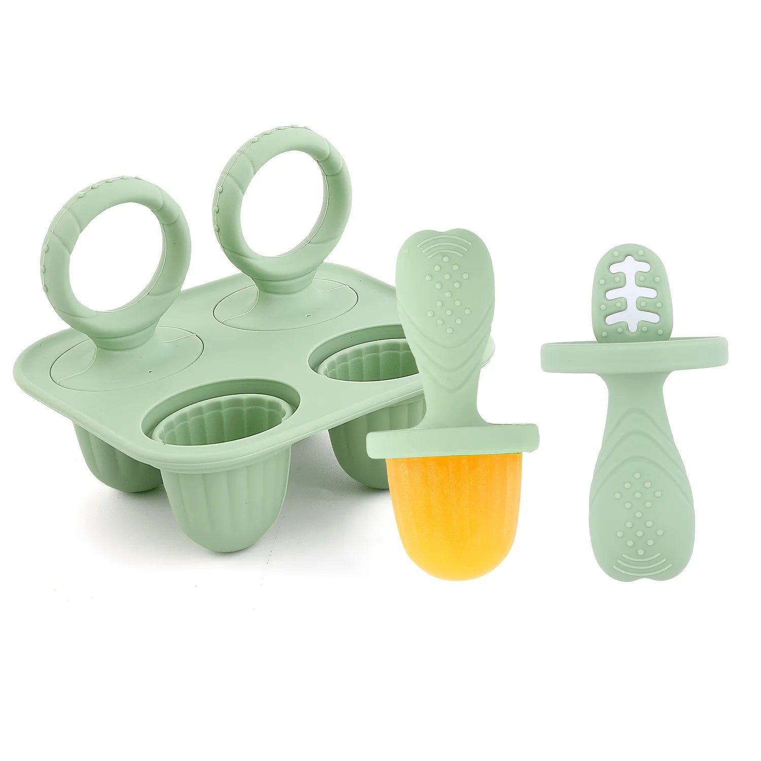4-Pc Cube of Ice Popsicle Mold, Food Silicone Ice Cream Bar Mold Qme Dark Green