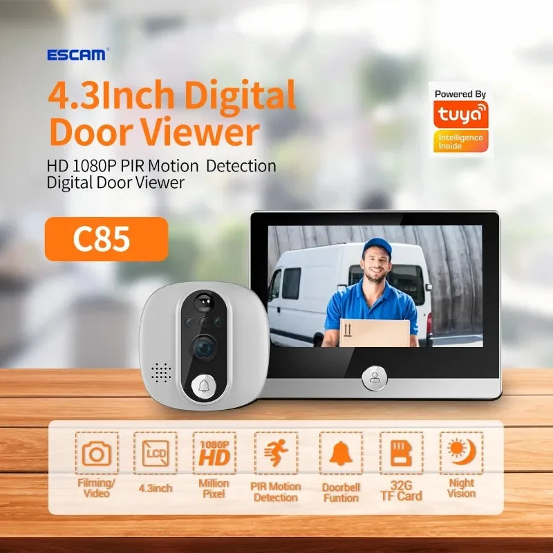 New 4.3 Inch Screen Wireless HD Cat's Eye Video Door Phone Intelligent Visual Doorbell Wifi Intercom Inductive Monitoring Qme