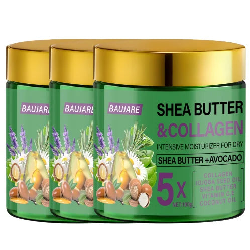 Shea Butter & Collagen Face Cream - Intensive Moisturizer for Dry Skin with Avocado & Hyaluronic Acid Qme dark green 100g