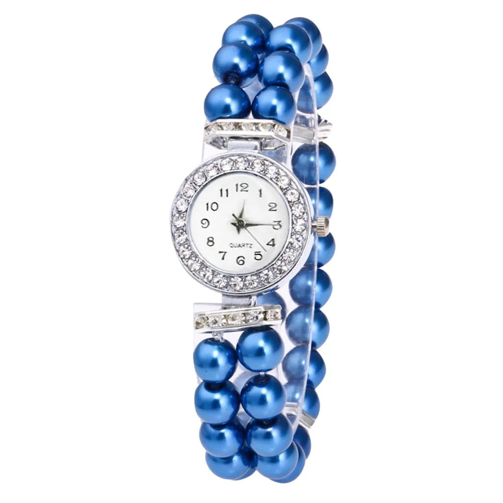 Fashionable And Versatile Exquisite Luxury Ladies’ Pearl Chain Round Dial Diamond Edge Embroider Quartz Watch Suitable For Party Qme