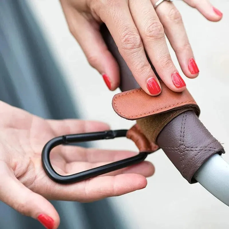 2Pcs Leather Cart Hooks Baby Stroller Hook PU Adjustable Pram Hook Organizer Diaper Bag Hanger Children Travel Accessories Qme