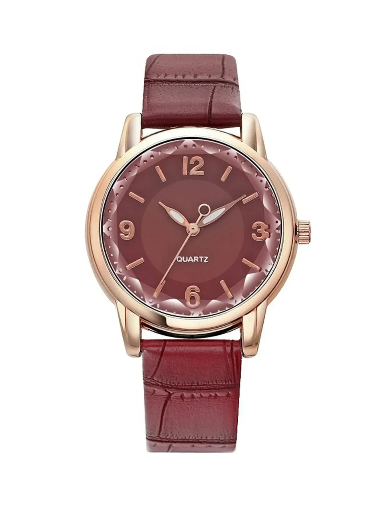 Minimalist Large Number Mark Women’s Quartz Watch, Delicate Beveled Dial Soft Pink Leather Band Ladies Accessory Watch Qme Brown