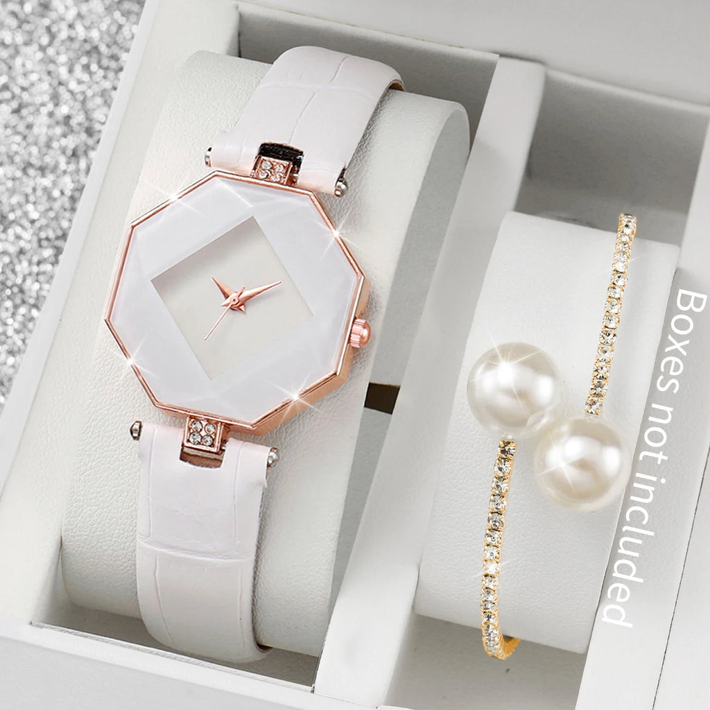 2 Pe As Rel Gios Femininos Da Moda Casual Pulseira De Couro Anal Gico Qme WHITE