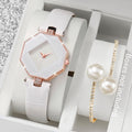 2 Pe As Rel Gios Femininos Da Moda Casual Pulseira De Couro Anal Gico Qme WHITE