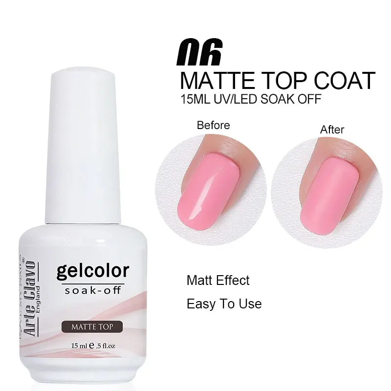 Arte Clavo Glitter Gel Nail Polish HEMA TPO Sliver Champagne Qme 15ml-Matte TOP