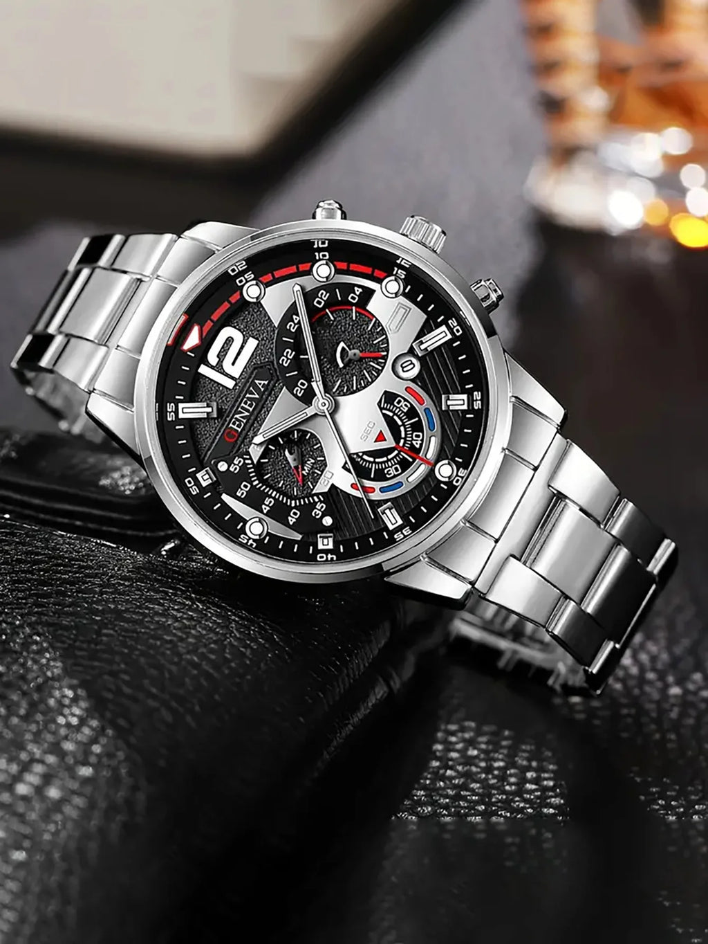 Men's Quartz Watch And Ring Set Stainless Steel Band Suitable for Daily Wear Birthday Gift Box Not Included Qme