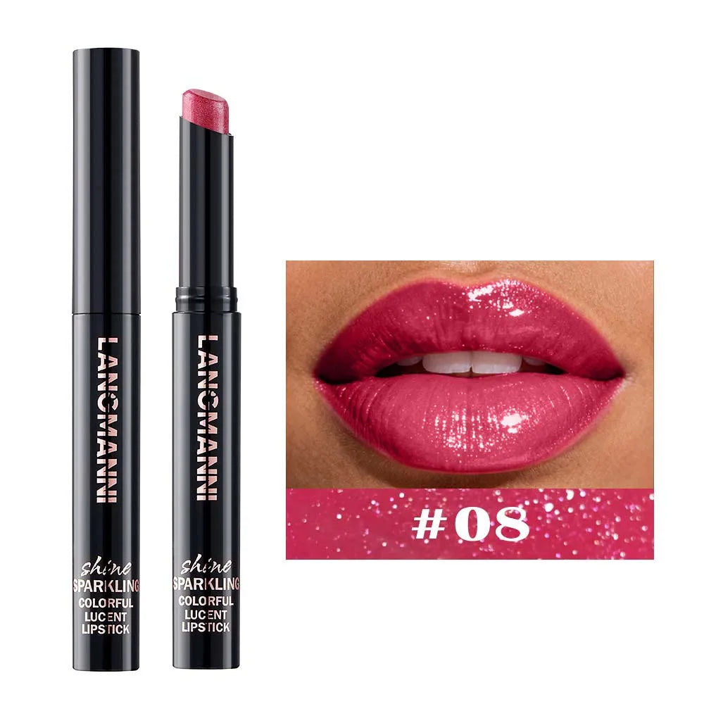 Slanted Tip Lipstick High Shine Pearl Lipstick with Glitter Creamy Texture Hydrating Long Lasting Lip Makeup Cosmetics Lip Stick Qme Pearlescent 08
