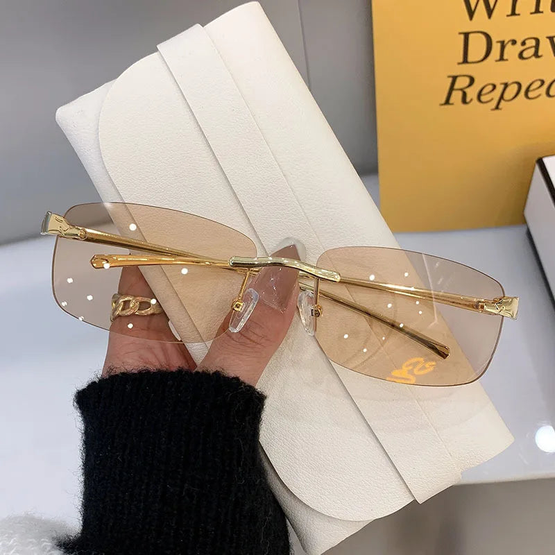 New Rectangle Vintage Rimless Square Sunglasses Classic Casual Sun Glasses UV400 Cut Edge Frameless Sunglasses Qme QC