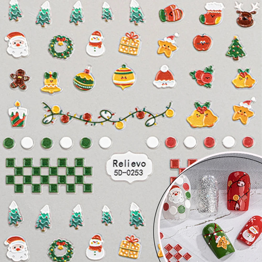 Gold Christmas Tree Nail Art Sticker Star Snowflake Santa Snowman Qme