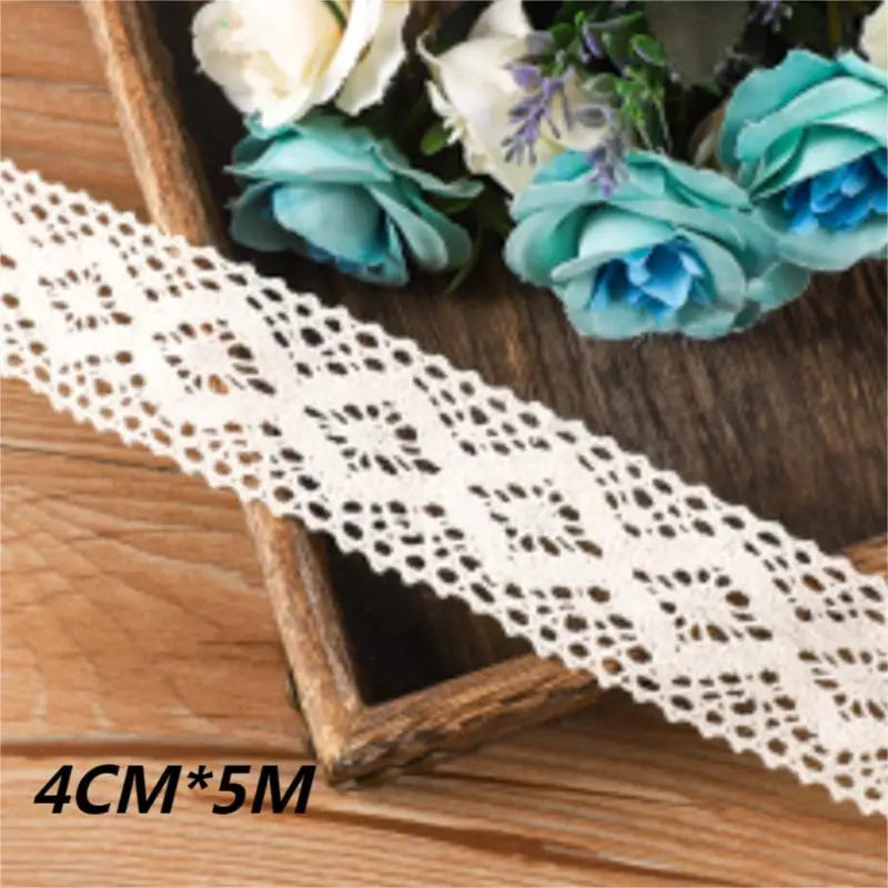 5Meter Roll White Cotton Embroidered Lace Net Ribbons Fabric Trim DIY Decorate Sewing Handmade Craft Materials Bow Qme 4cm x 5m