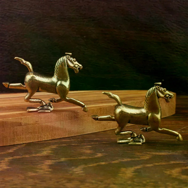 Brass Horse Figurines Chinese New Year Zodiac Horse Ornament Feng Shui Lucky Statue Home Office Desktop Decoration Crafts Qme