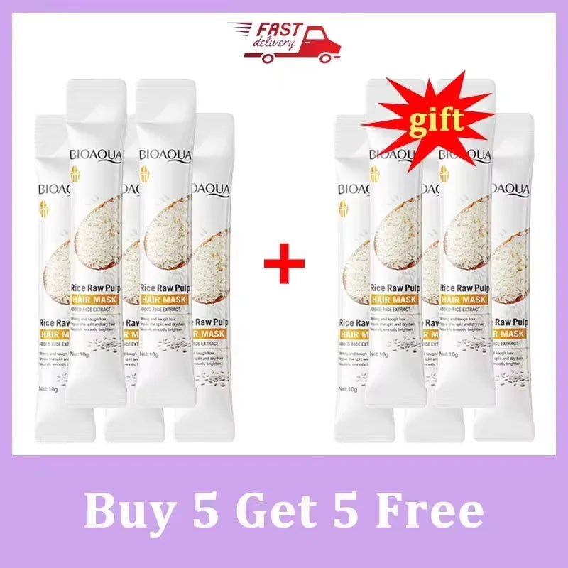 Rice Magical Keratin Hair Mask 5 Seconds Repair Damaged Frizzy Hairs Soft Smooth Shiny Moisturizing Nourish Hair Root Care Qme 10pc