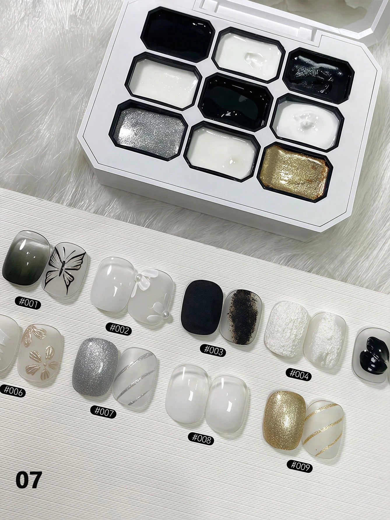 9-grid Black White 3D Solid Nail Polish UV Embossed Painting Gel Qme 01