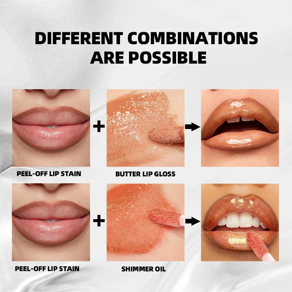 QIBEST Multifunctional Makeup Kits Include Tear Off Lip Stain,Mirror Lip Glaze,Shimmer Lip Oil Gloss Lasting Lip Cosmetics Sets Qme
