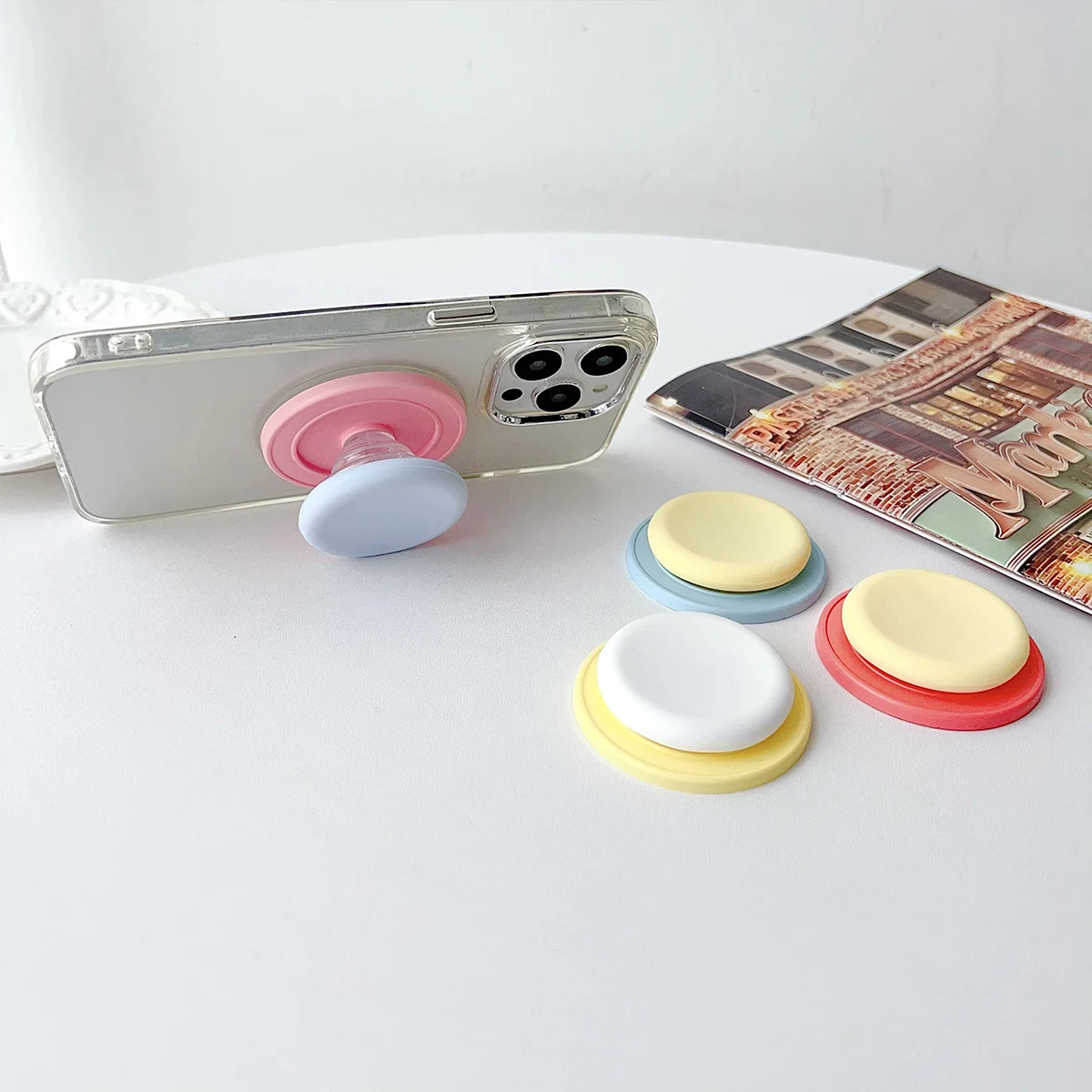 Macaron Colored Silicone Magnetic Air Cushion Stand Adhesive Backing Qme
