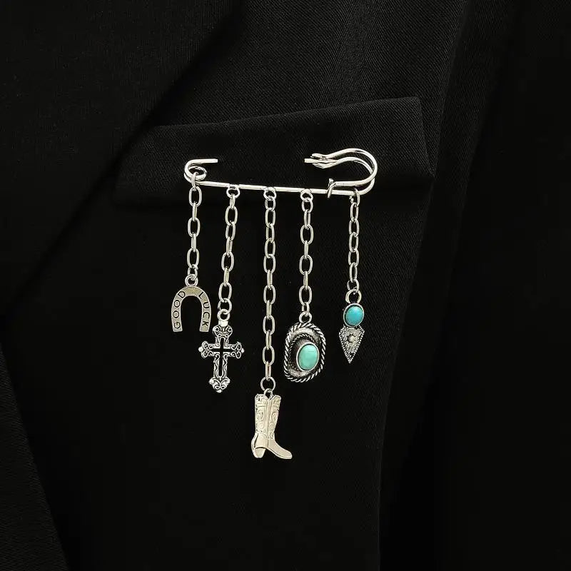 Women Men Brooch Suit Tassel Chain Lapel Pin Shirt Collar Brooch Badge Retro Pins Wedding Party Dance Neckwear Accessories Qme A1