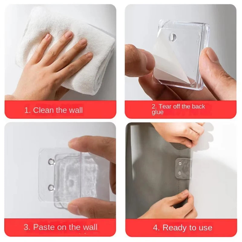 Clips para cortina de ducha de baño, fijador autoadhesivo de plástico a prueba de viento, gancho de Clip de borde transparente, Qme