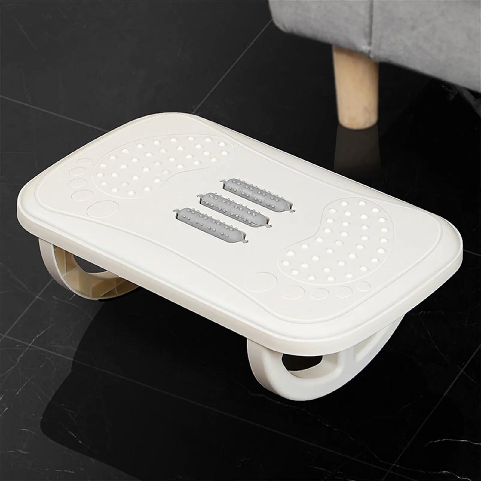 Rocking Footrest With Foot Massage Rollers Anti-Slip Textured Foot Stool Ergonomic Under Desk Footrest for Home and Office Qme White