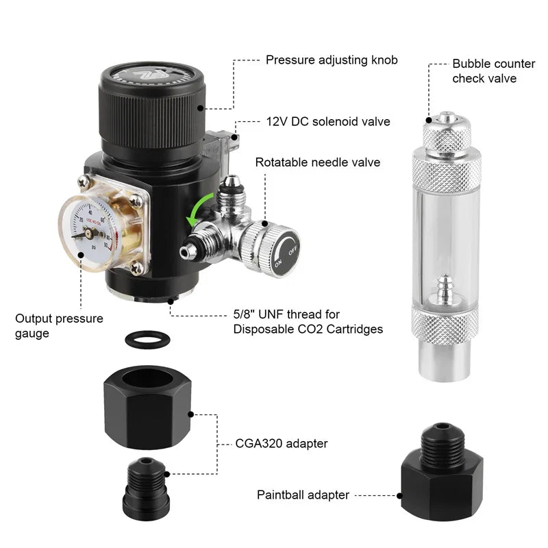 Fzone Mini Dual Stage Co2 Regulator Fish Tank Aquarium Solenoid Valve Bubble Counter Fishing Accessories Carbon Dioxide Reducer Qme