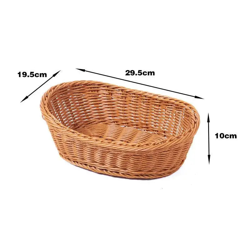 Handwoven Plastic Rattan Basket Durable Washable For Kitchen Bread Fruits Snacks Holder Qme A3