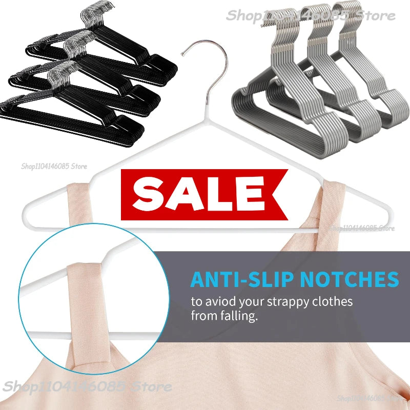 10pcs Metal Traceless No-slip Clothes Hangers Durable Strong Clothes Racks Household Space Saver Organization Bedroom Qme