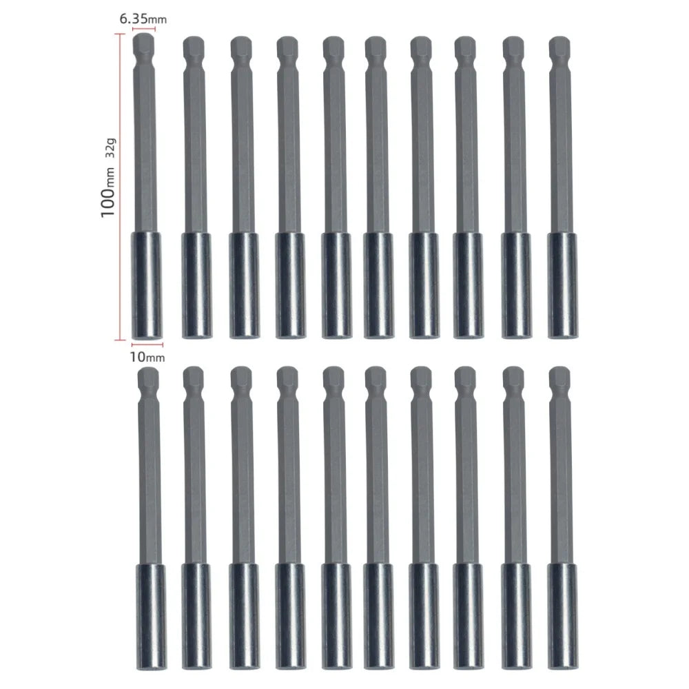 20-1PCS Hex Shank Drill Bit 60MM-150MM Magnetic Screwdriver Extended Link Screwdriver Head Holder Kit Rotary Tool Accessories Qme 100MM 20pcs