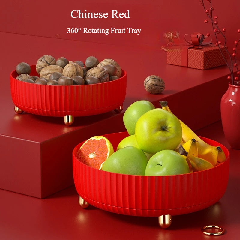 Luxury Plastic Rotating Organizer Cosmetic Storage Box Fruit Tray Qme Chinese Red