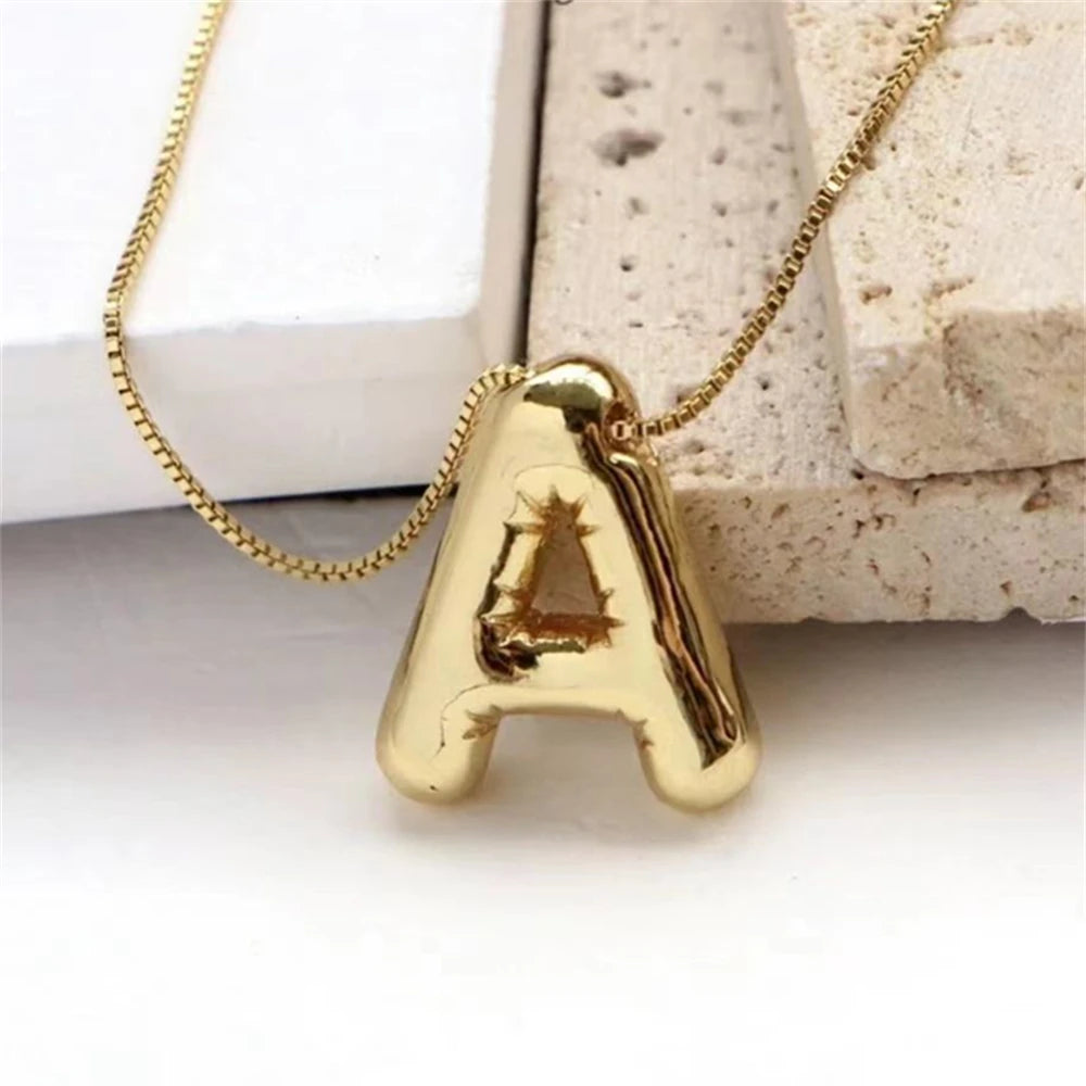 Gold Plated 3D Stainless Steel 26 Initials Pendant Necklace Personalized for Party Daily Wear Jewelry Accessories for Women Boy Qme