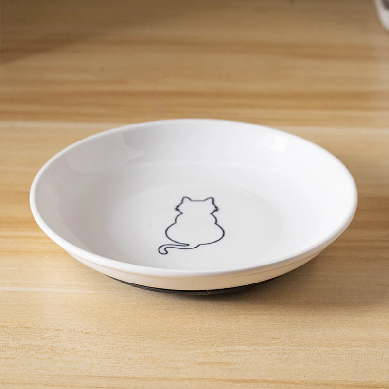 Ceramic Cat Plates Silicone Anti Slip Pad Pet Snack Bowl Cute Kitten Qme A1