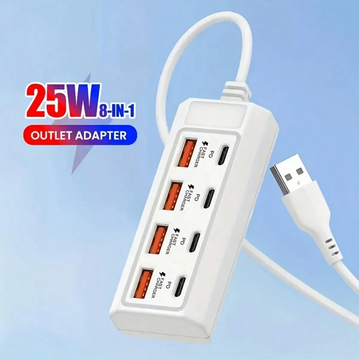 8-Terminal Station Fast Charging USB Hub Equipped 4 PD Ports 25W Qme