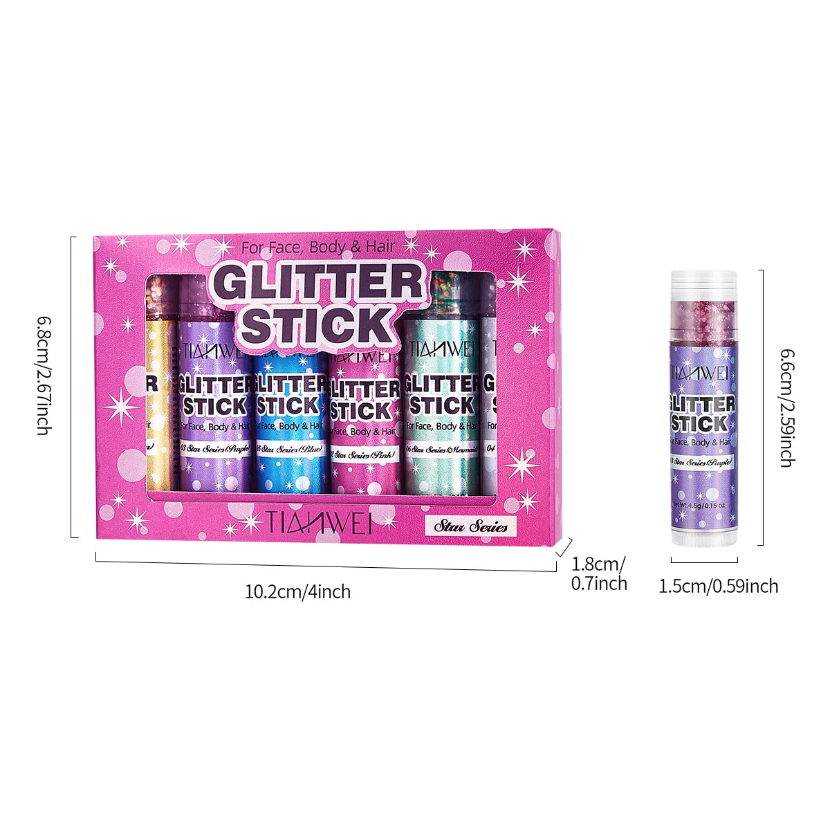 6-Pack Glitter Stick Sequin Gel Face Waterproof Sweat Proof Qme