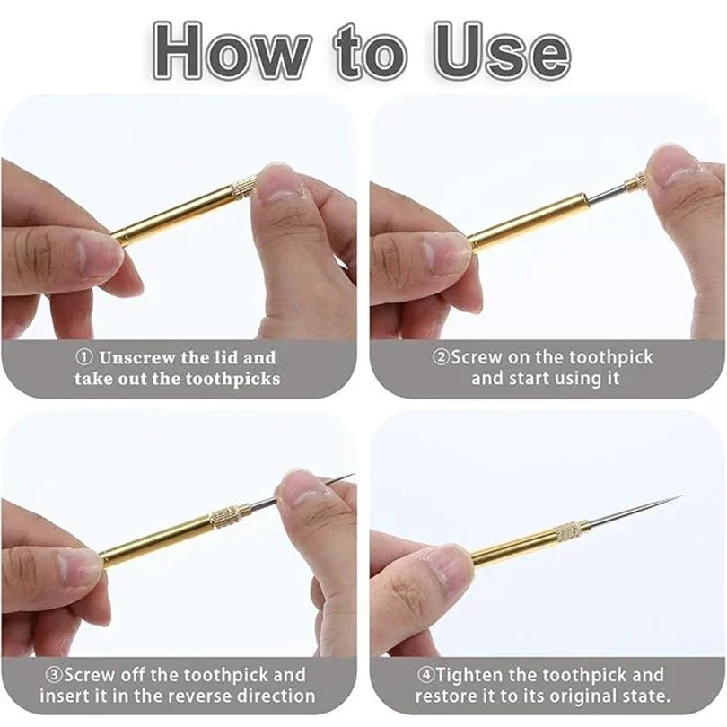 1PC Portable Titanium &Brass Toothpick Fruit Fork Outdoor Multifunctional Camping Tool Toothpick Tube,Stronger Than Dental Floss Qme