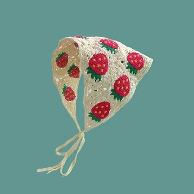 Korean Sweet Cute Handmade Crochet Hollow Triangle Headband Towel Women Spring and Summer Travel Literary Photo Hair Scarf Qme WT