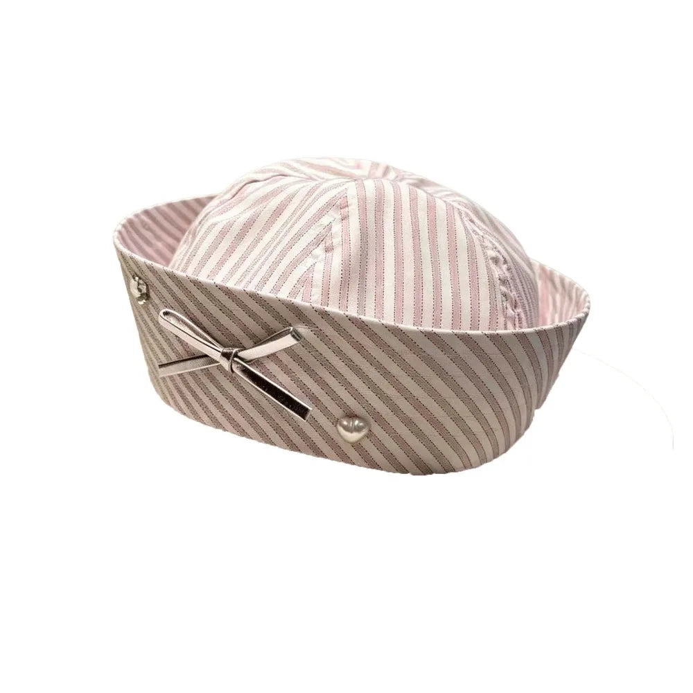 Fashion Y2K Stripe Sailor Hat Bow JK Navy Octagonal Polyester Captain Qme Style B