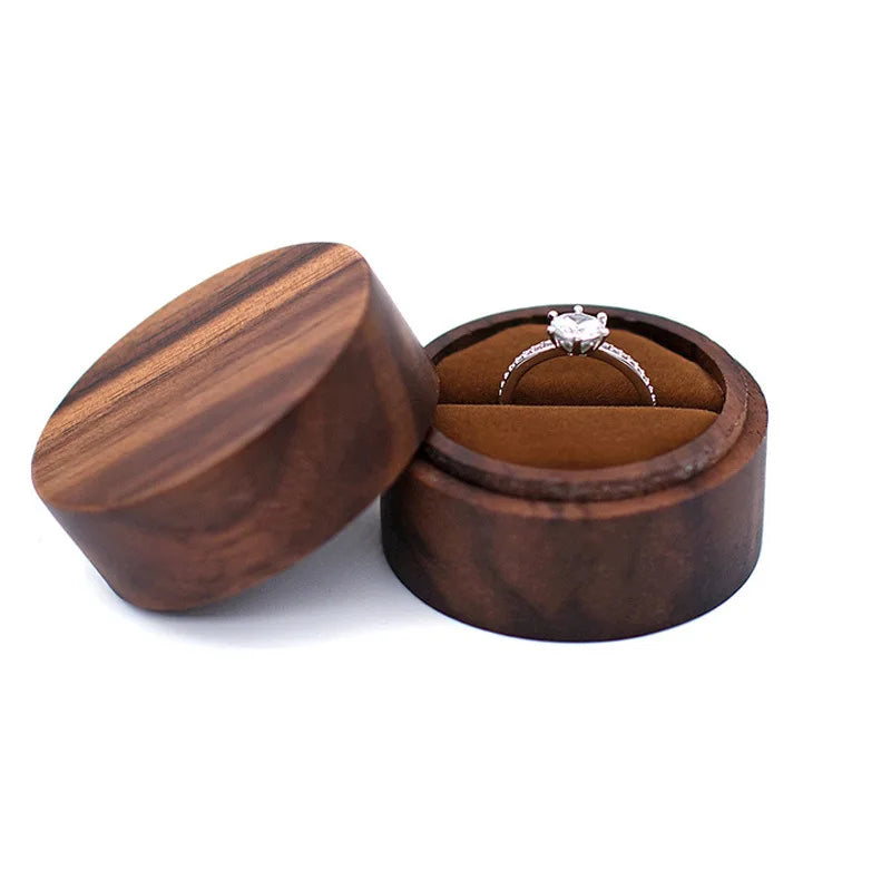 Hot Sale Solid Wood Jewelry Organizer (Black Walnut) - Jewelry Display for Earrings Couples Rings Jewelry Case Valentine Gift Qme Round Brown Single