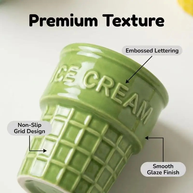 Colorful Ceramic Ice Cream Cups Dessert Coffee Mug With Waffle Cone Design Cute Aesthetic For Home Cafe Afternoon Tea Party Use Qme
