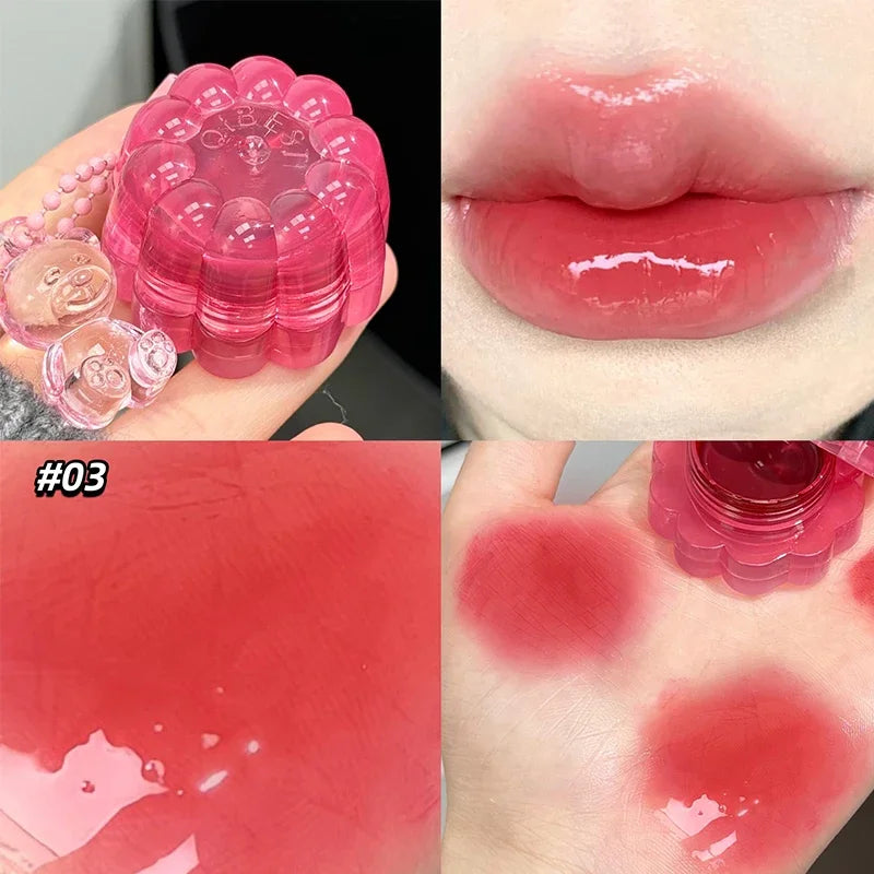 QIBEST New Moisturizing Mirror Lip Glaze Long Lasting Lip and Cheek Dual-Purpose Gel Jelly Water-Glow Colorful Lip Stain Blusher Qme 03