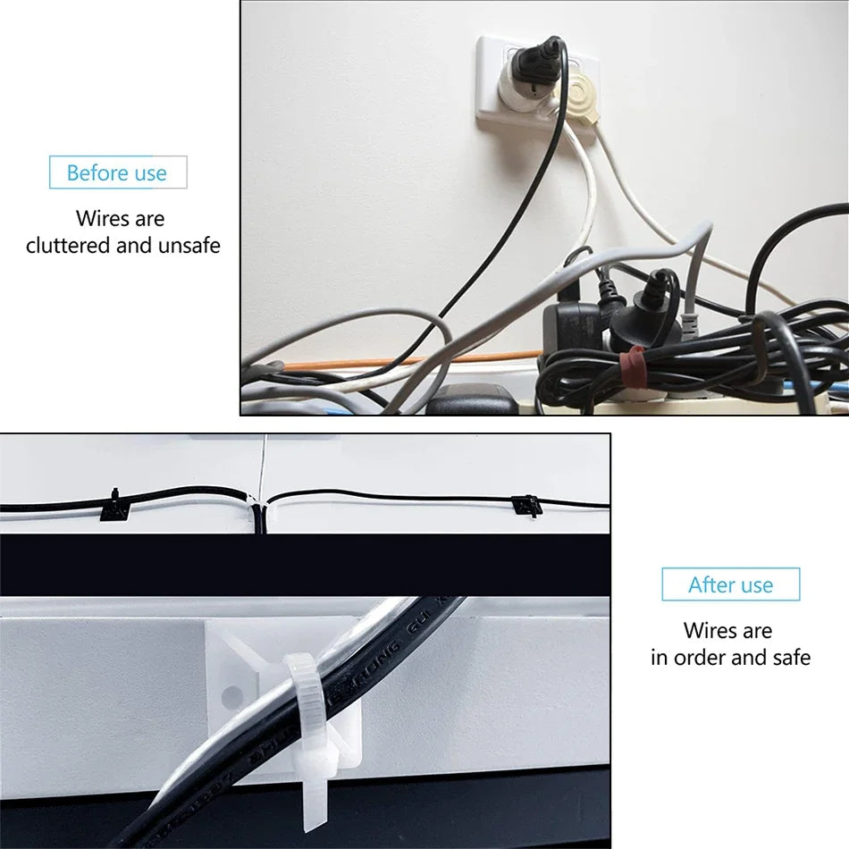 100Set Zip Tie Mounts Self-Adhesive Backing Cable Organizer Management Clips Wall Anchors for Secure Wire Holding Light Fixation Qme