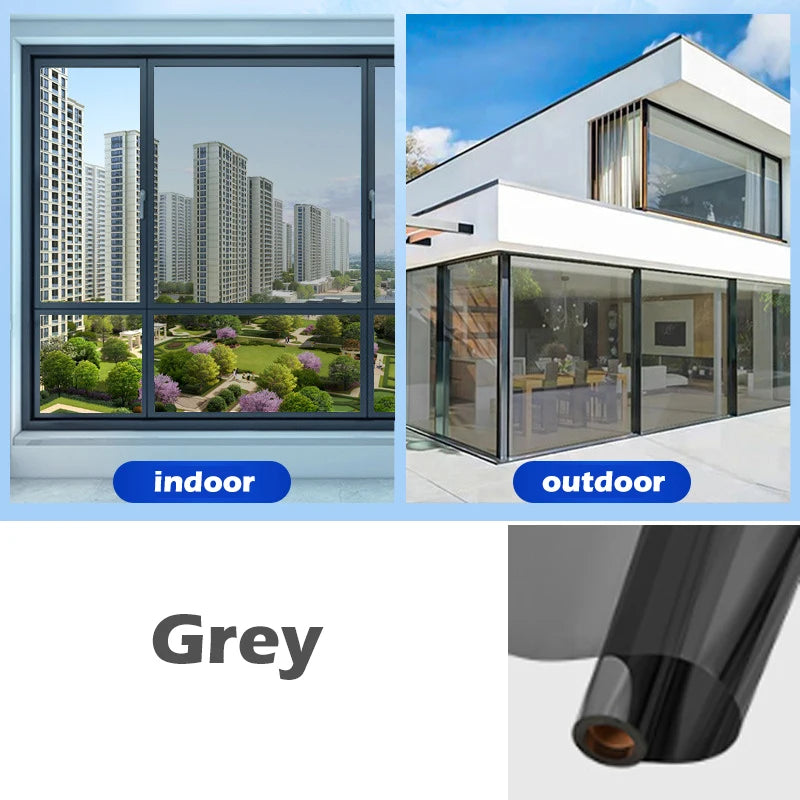 Double Sided Perspective Film Privacy Sunshade UV Resistant Glass Sticker Bedroom Living Room Window Decoration Film Qme grey 40x200cm