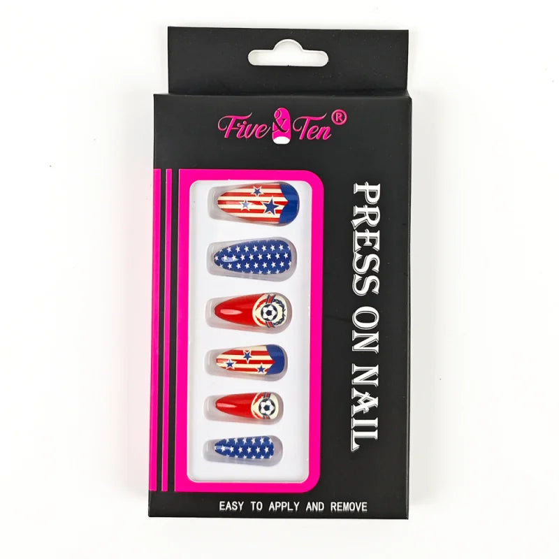 Red Blue Star Soccer Press On Nails Fan Party False Nails Easy To Apply And Remove Qme 1pcs