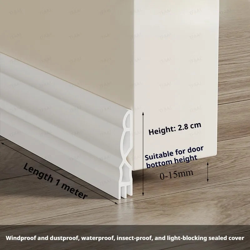 1-4Pcs Anti-Cold TPE Door Bottom Seal Strip 1M Self-adhesive Thicken Wearproof 3 Layers Windproof Door Gap Weather Strip Qme Small White 2Pcs