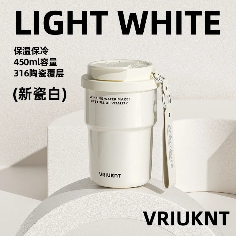 Simple Portable Ceramic Inner Lined Straw Tumbler Coffee Cup Qme WHITE 450ml