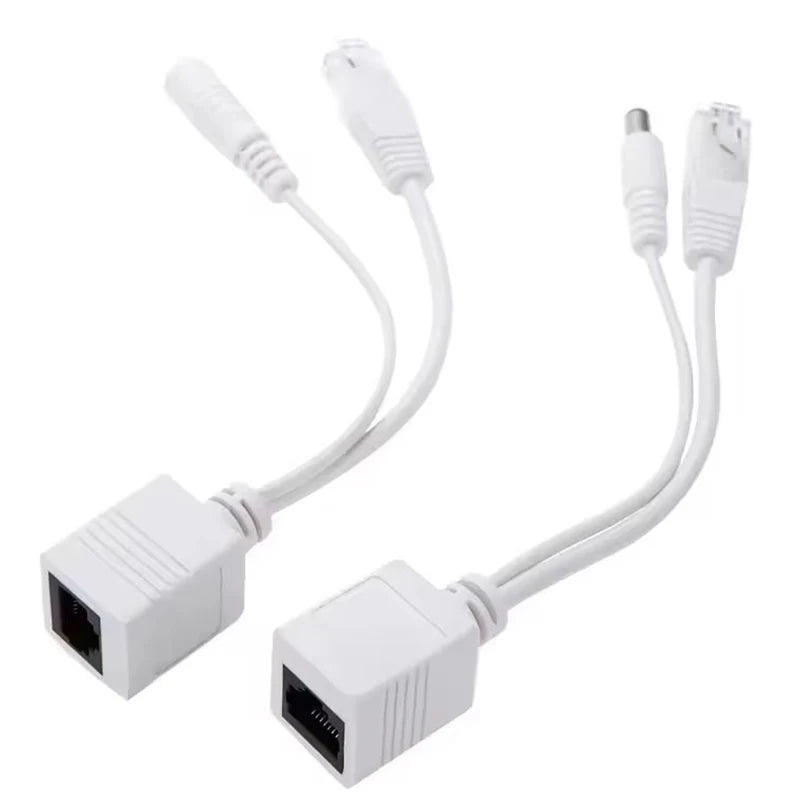 ‌10-Pack Waterproof PoE Splitter 100/1000Mbps 48V Input 12V Output RJ45 for Security Systems Qme White
