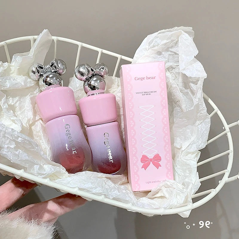 Gege Bear Cute Bow Lip Glaze Matte Velvet Clay Long-lasting Qme