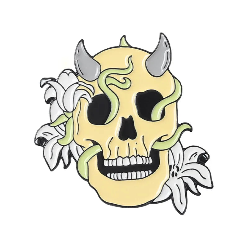 Flower Skeleton Enamel Pins Skull Badges Punk Plant Brooches Lapel Clothes Backpack Gothic Women Men Kids Jewelry Gift Wholesale Qme style 1