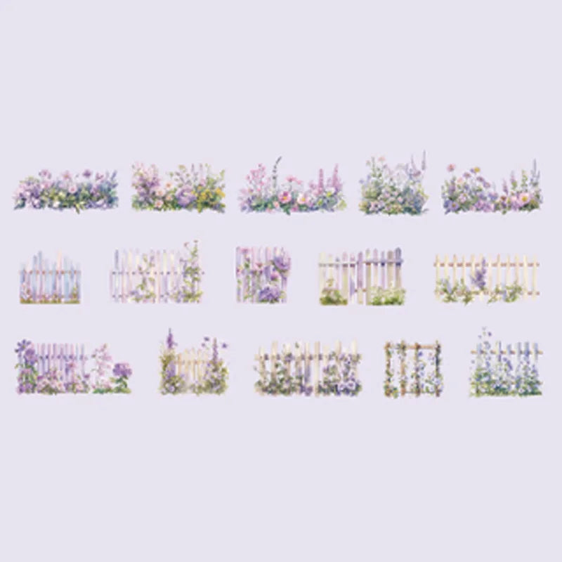 30 Sheets/Bag Floral Wooden Fence PET DieCut Sticker DIY Scrapbooking Journal Planner Notebook Phone Case Office Stationery Gift Qme 3