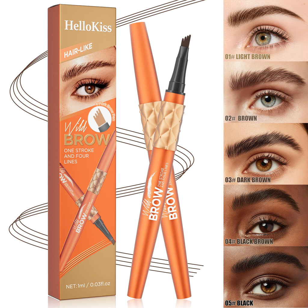 5 Colors Four Tip Liquid Eyebrow Pen Waterproof Sweatproof Long Lasting 3D Wild Brow Microblading Eyebrow Makeup for Beginners Qme